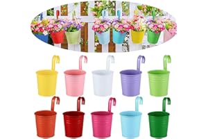BSTMOME Metal Hanging Flower Pots with Detachable Hook Balcony Flower Bucket Wall Planter Holder Hanging Basket Garden Home Ornaments Home Decor (10 Colors)
