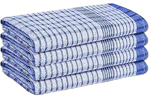 Makooz Kitchen Tea Towels Pack of 4-100% Cotton Terry Towelling - 85g Large 70x45cm - Absorbent, Soft, Quick Drying, Lint Free Commercial Grade Long Lasting Dish Cloths Set for Bar & Catering - Blue
