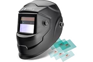 Automatik Schweißhelm IPOTOOLS J500A - Schweißerhelm mit True-Colour, Solar Schweisshelm, 2 hochwertige Sensoren, großes Sichtfeld (92 × 42 mm) mit Schutzstufen DIN 4/9-13, Optische Klasse 1/1/1/1