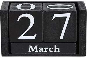 FUERDICH Calendario De Bloques De Madera, Calendario De Escritorio Perpetuo Diario Calendario De Madera Estético Vintage Con Reutilizable, Elegante Y Práctico Para Decoración De Oficina En El Hog(negro)