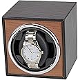 KH Automatic Single Watch Winder, in Wood Shell and Black Leather,Watch Winder, PU Leather Japanese Super Quiet Motor