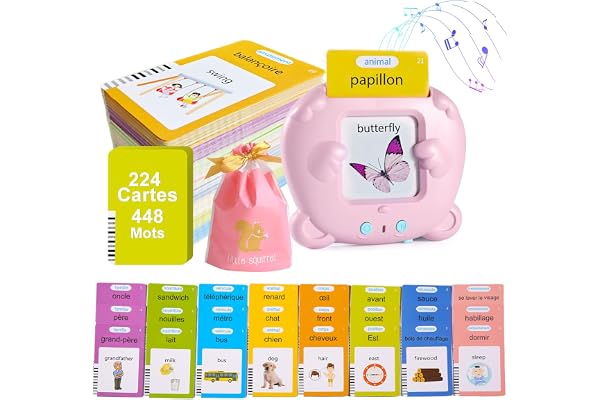 Cartes Parlante Montessori Français-448 Mots, Carte Parlante en Français, Jeux Educatif Enfant de 3 à 6 Ans, Jeux Montessori pour Apprentissage-3 Mode de Langue-Français/Anglais/Bilingue-Rose