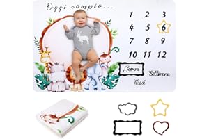 HALOVIE Coperta Mesi Neonato in Italiano Tappeto Mesi per Maschio O Femmina Coperta Milestone in Flanella per Foto Sfondo Fotografia Neonato Regalo per Baby Shower 150 x 100 cm