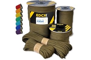 EdcX Paracord 4 mm, 20+ Couleurs Militaires (15 m, 30 m, 50 m, 100 m, 300 m) | Idéal pour l'artisanat, Le Camping | Corde 100% Nylon 4 mm | Cordon 550 Type III