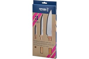 Opinel OP01838 zestaw równoległych noży kuchennych, stal nierdzewna Sandvik, nóż szefa, nóż do krojenia i uniwersalnego użytku, uchwyt z drewna bukowego, wielokolorowy, jeden rozmiar