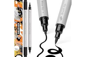 ARTISTRO Acrylic Paint Pens, Dual Tip, Acrylic Marker Pens for Fabric, Canvas, Rock, Glass, Wood, Paper, DIY, Kids and Adults 2 Black (Brush + Fine 1 mm)