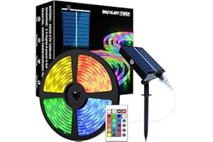 LUMTANG Solar LED Strip Lights Outdoor, 16.4ft/5m SMD 5050 LED Lights Solar Powered RGB Color Changing LED Strip, IP67 Waterproof Decorative Rope for Yard Trees Garden