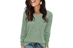 Fisoew Pullover Damen Langarmshirt Leichter Rundhals Casual Strickpullover Oberteil Loose Fit Pulli Sweatshirt