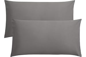 FLXXIE 2 Pack 100% Brushed 1800 Microfiber Plain King Pillowcases, Wrinkle and Stain Resistant, Soft and Cozy Envelope Closure Bed Pillow Cases, Dark Grey, 50x90 cm