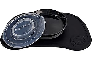 Twistshake Baby-Geschirr-Set | Baby-Saugplatte + Baby-Tischset (38x25) | BPA-Freier Baby-Entwöhnungsteller und Tischset | 3-teiliger Speiseteller für Kinder | 6 Monate+ Babyteller | Schwarz