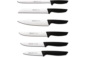 Arcos Set di coltelli da cucina professionali | coltelli da cucina professionali | 6 pezzi | coltelli in acciaio inox manico nero | utensili da cucina serie Nizza | lavabile in lavastoviglie