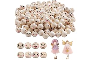 Glaxcidy Faccia Di Perline Di Legno, 80 Pezzi Perline di Legno Naturale 20mm, Rotonde, con Faccina Sorridente per La Testa di Bambola, Portachiavi, Angelo, Natale Artigianato e Gioielli