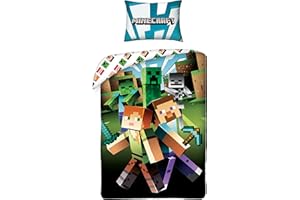 HALANTEX Minecraft - Juego de ropa de cama infantil (2 piezas, funda nórdica de 140 x 200 cm y 1 funda de almohada de 70 x 90 cm)