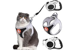 SENLINLIN Katzengeschirr mit Leine Ausbruchsicher, Katzenleine mit Geschirr für Katzen, Katzengeschirr Ausbruchsicher für Katze Hunde mit 5 m/16,4 Fuß Katzenleine Verstellbar Katzen Geschirr - L