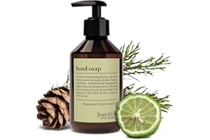 Jabón de manos Jean & Len Bergamota y Cedro, limpia las manos estresadas, apto para uso diario, jabón líquido en dispensador de bomba, refrescante fragancia cítrica, vegano, 250 ml