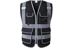 UNINOVA Warnweste für Herren and Damen -Mit 6 Vordertaschen und Reißverschluss, Reflektierende Weste Arbeitsweste EN ISO 20471