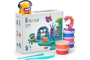 Hey Clay - 15 Dosen lufttrocknende Knete für Kinder ab 3 Jahren - Kreatives Bastelset (Die Aliens)