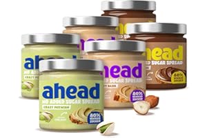 ‎AHEAD ahead Crazy Nuss Creme Mix | 6 x 200g Haselnusscreme & Pistaziencreme, ohne Zuckerzusatz | Aufstrich mit 80% weniger Zucker* | Ohne Palmöl, glutenfrei & vegetarisch | Zuckerarmer Brotaufstrich
