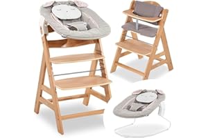 hauck - Chaise Haute Bébé Alpha Plus Newborn Set - Évolutive, avec Transat Bébé et Coussin d'Assise et Réducteur - Powder Bunny Nature