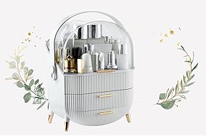 LITTLE OX ANAIS Makeup Organiser,skincare organiser, Skincare storage box,cosmetic storage organiser with clear lid display and 2 drawers.Multi-use- bathroom organiser,makeup box, WHITE