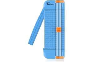 Firbon A5 Paper Cutter, Straight Small Paper Trimmer with Side Ruler for Scrapbooking Craft, Paper, Coupon, Label, Cardstock, Blue