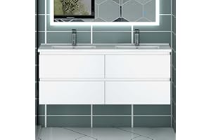 Acezanble Badezimmer Badmöbel 120 cm Waschtisch mit Unterschrank Hängeschrank Weiß