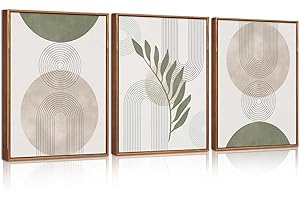 HPNIUB Sage Green Framed Canvas Prints Wall Art Set, Abstract Botanical Boho Wall Decor, Minimalist Geometric Line Leaf Canvas Artwork for Living Room, Bedroom, Dining Room, Office, Bathroom 30x40cm