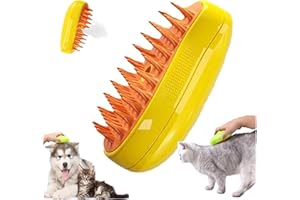 ZIOFY 3 in 1 Steamy Cat Brush - Multifunctional Self-Cleaning Cat Steam Brush for Massage, Removing Tangled and Loose Hair, Pet Hair Cleaner for all Types of Fur (Yellow Green)