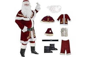 VELCOXPLAY Costume de Père Noël 8 pièces pour homme - Costume de Père Noël rouge de luxe - Pour cosplay