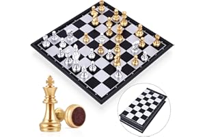 Peradix Scacchiera, Scacchiera Magnetica con Magnetici Scacchi, per Bambini e Adulti, Scheda di Gioco Pieghevole e Portatile per Viaggi, Oro e Argento, 25*25CM