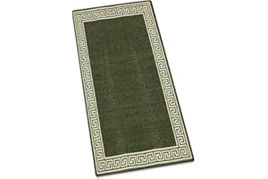 Saime Trading Greek Key Runner Rug Anti Slip 60 x 220 cm for Long and Narrow Hallway Low Pile Water Absorbent Indoor Kitchen Floor Mat Washable Stairs Corridor Mats (Green Cream-Greeky, 60 x 220 cm)