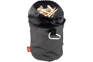 JATA HOGAR HPLA5211 - Bolsa de Pinzas Impermeable. Para Uso en Interiores y Exteriores. Para 100 / 150 Pinzas. Con Mosquetón para Colgar. Cierre de Cordón. Negro. Pequeña
