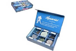 KACHVI Crystal Gifts - Pietre del segno zodiacale per completare le pietre della nascita - Cristalli curativi naturali con oroscopo Confezione da 6 (Aquarius)