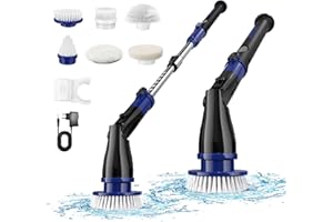 TIPTOP HOME Brosse Electrique Nettoyage, Brosse de Nettoyage Electrique avec 6 Têtes de Brosse & Poignée Réglable, Brosse Nettoyage Salle de Bain, Brosse Rotative Nettoyage pour Carrelage, Sol, Cuisine, Voiture
