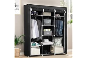 RELOVE Armario Tela con Cremallera,Organizador Portátil Guardarropa Resistente al Agua/Polvo - Zapatero de Textil,Armario Tela Plegable - Organizador Textil Plegable, Zapatero(Negro, 175 * 150 * 45cm)