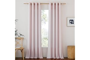 ‎PONY DANCE PONY DANCE Vorhang Leinen Ösen Gardinen Kinderzimmer 2er Set H 245 x B 140 cm Altrosa, Leinenoptik Gardinen Halbtransparent Leinenvorhänge für Wohnzimmer Semi-Sheer Curtains