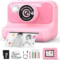 Appareil Photo Instantané Enfant 2.4" Avec Impression - Caméra Vidéo HD 20MP + Papier, Carte 32GB - Cadeau Noir
