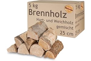 ‎FLAMEUP Brennholz Gemischt Kaminholz 5-500 kg Buche Eiche Birke Kiefer Fichte Holz Für Ofen und Kamin Kaminofen Feuerschale Grill Feuerholz 25 cm Wood Kammergetrocknet Flameup, Menge:5 kg