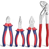 WORKPRO Pliers Set, 4 Pieces, Carbon Steel | Includes Universal Pliers, Diagonal Cutting, Long Tip and Parrot Beak for Electr