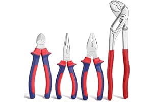 WORKPRO Jeu de Pinces en Acier au Carbone 4 Pièces - Pince Multiprise, Pince Universelle, Pince Coupante, Pince Bec Long pour Réparation Domestique ou Utilisation du Travail