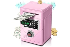 Vubkkty Piggy Bank for Girls Boys, 2023 New Upgraded Money Coin Banks with Touch Screen, Automatic Paper Money Scroll Saving Box, Great Gift for Kids (Pink)