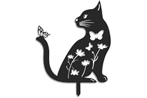 Dkant Decoracion Jardin Exterior Gato de Metal (30x33 cm) - Figuras Jardin Exterior - Estacas Decorativas - Animales Decorativos para Clavar en la Tierra (Gato (Negro))