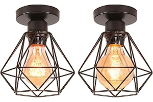 iDEGU Lot de 2 Lustre Plafonnier Industriel Métal Suspension Luminaire Style Cage Géométrique E27 Mini Lampe de Plafond Vintage pour Couloir Entrée, Noir, Ø 16cm (Plafond)