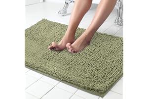 ITSOFT Chenille Bath Mat, Non Slip Bathroom Mat for Bathroom, Absorbent & Machine Washable Toilet Mat, Soft Plush Bathroom Rug, Bathroom Accessory (60x50cm, Sage Green)