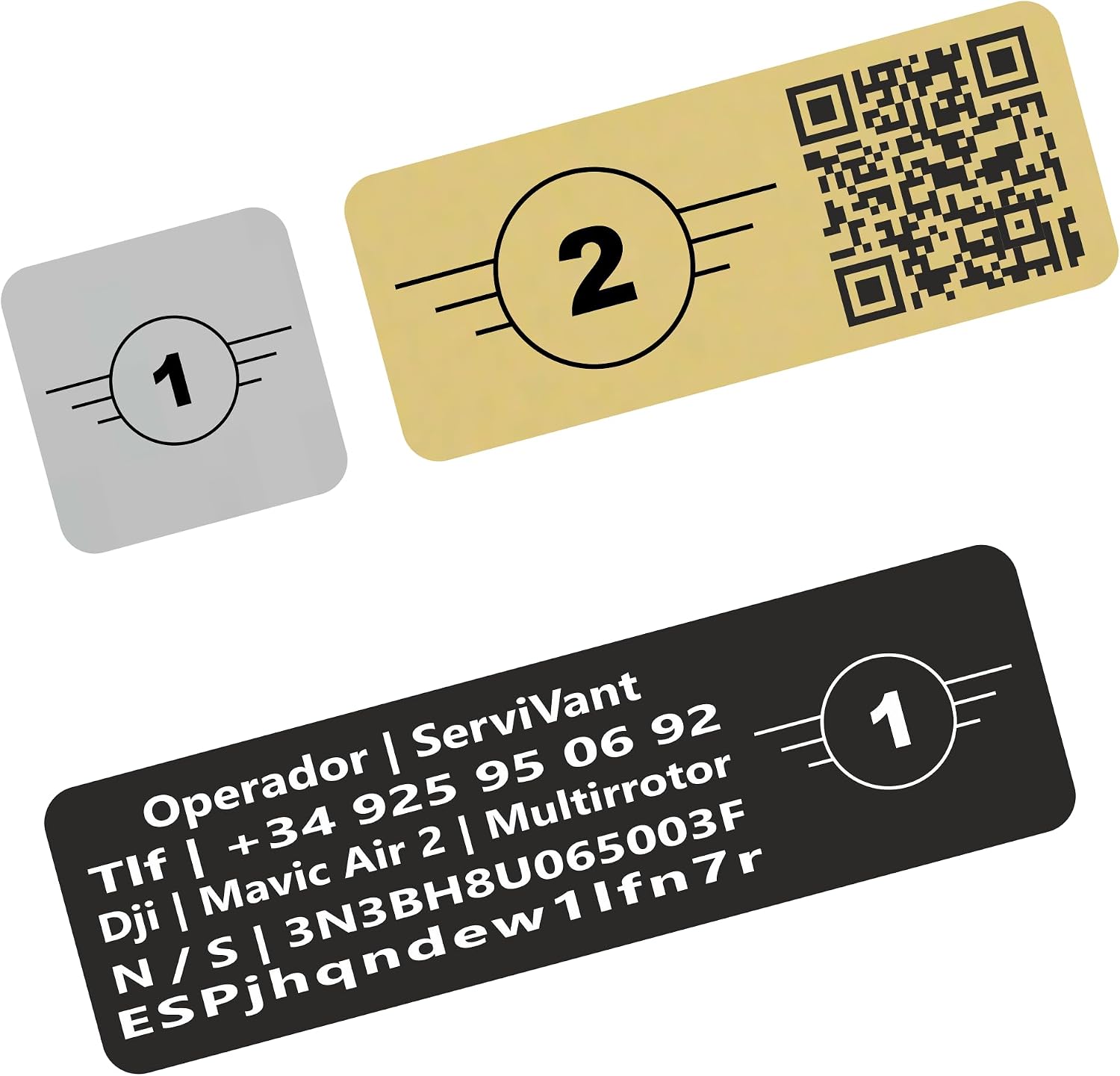 SERVIVANT ● Pack 1 Uds. ● Placa Identificativa para Drones ● Placas para Dron CUMPLEN requisitos normativa EASA ● Tamaño Personalizados para Todos los Modelos de drone (Marcado de Clase EASA)