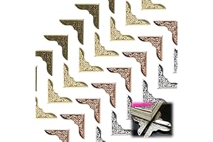 NUDFSY 80 PCS Book Corner Protectors, Vintage Photo Corners, 4 Color Photo Corners for Scrap Book, Album Notebook Paperback Corner Protectors, Triangle Carved Antique Book Protector