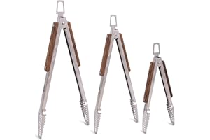 GRILLHOGS 9", 12" and 16" 3 Pack Barbecue Tongs Are the Only Equipment That Can Handle Your Massive Meat, Polished Stainless Steel + Premium Walnut Grip BBQ Tongs