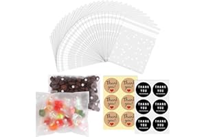 UWOBEFO 100 Piezas Bolsas para Chuches Autodhesiva Bolsitas Plastico Pequeñas Bolsas Transparentes para Regalos Bolsas de Galletas Decoradas Bolsas Chuches Bolsas Plastico Pequeñas para Chuches Regalo
