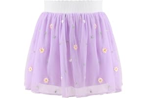 Bezioner Jupe Tulle Brodée Tutu Fille Jupe Courte 4 Couches avec Doublure pour Enfants 1-10 Ans