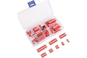 KULANNDER 40Pcs Double Row Dip Switch Assorted Kit 1 2 3 4 6 8 10 12 Pin 2.54mm Slide Type Red Toggle Switch PCB On-Off Switch for Circuit Breadboards and Arduino